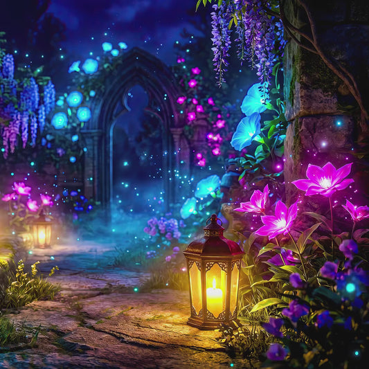 Black Cat Enchanted Garden Frame TV Art | Moonlit Fantasy Lantern Path (Digital Download)