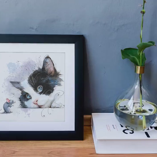 Watercolor Tuxedo Kitten Print, Blue Eyes, Nursery Wall Art (Digital Download)