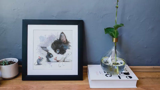 Watercolor Tuxedo Kitten Print, Blue Eyes, Nursery Wall Art (Digital Download)
