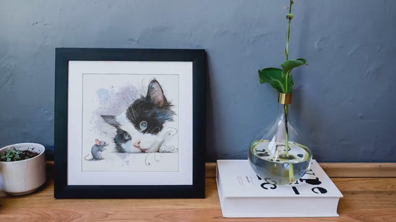 Watercolor Tuxedo Kitten Print, Blue Eyes, Nursery Wall Art (Digital Download)