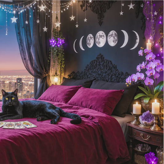 Black Cat Witchcore Frame TV Art | Moonlit Gothic Celestial Bedroom (Digital Download)