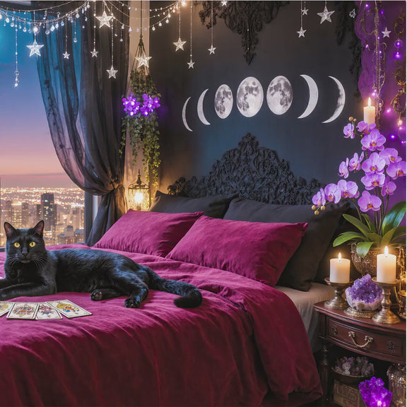 Black Cat Witchcore Frame TV Art | Moonlit Gothic Celestial Bedroom (Digital Download)
