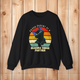 Black Gildan 18000 sweatshirt with a vintage sunset black cat graphic and Proud Parent of a Rescued House Panther text