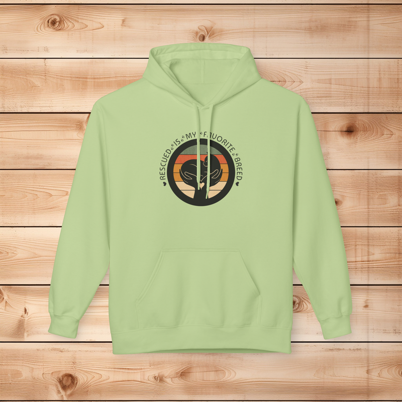 Pistachio green unisex fleece hoodie with vintage cat rescue artwork