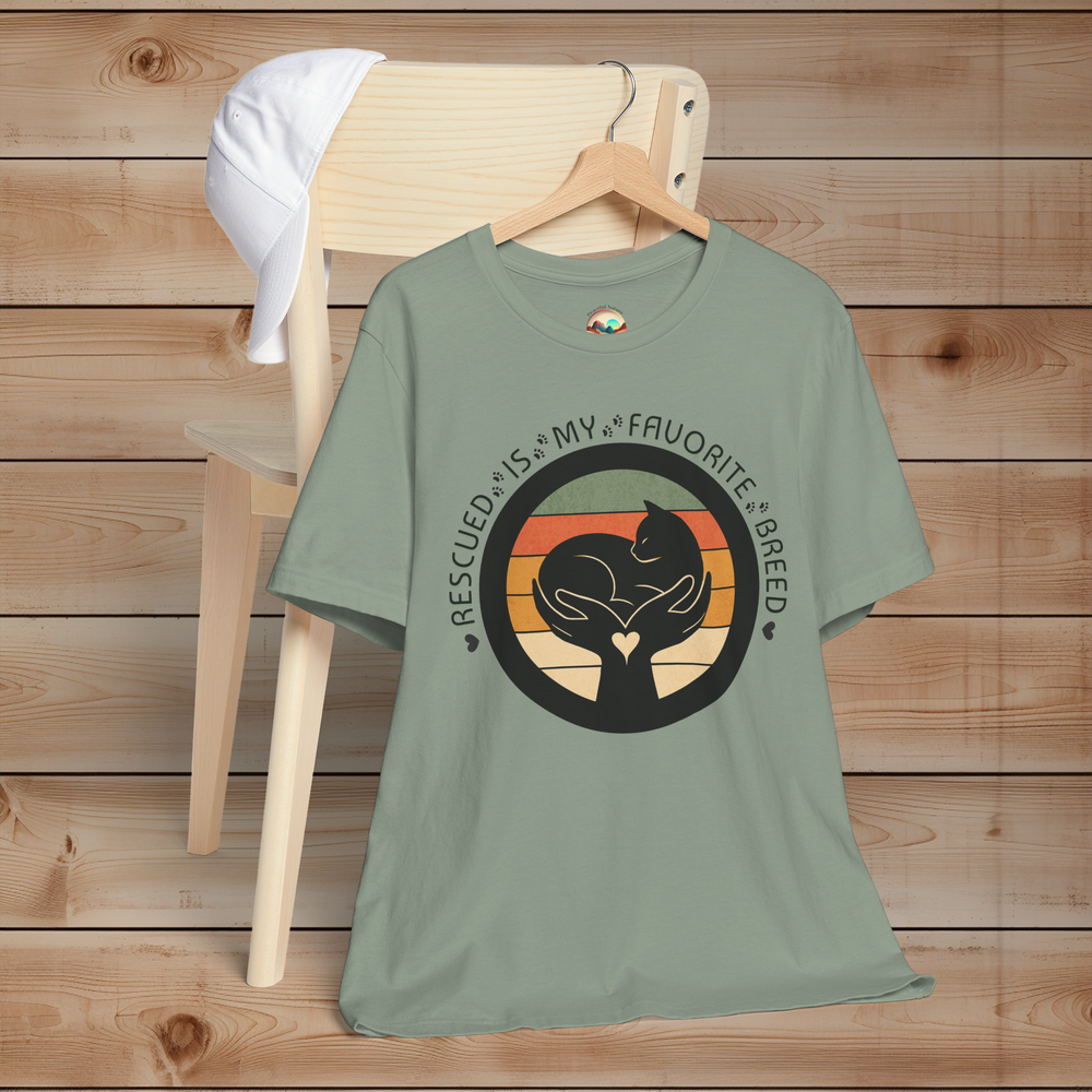 🖤 Rescued Is My Favorite Breed – Vintage Cat Rescue Tee for Animal Lovers Sage
