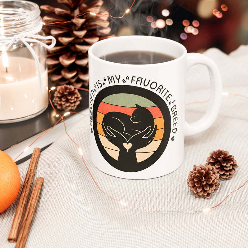 Rescued Is My Favorite Breed – Cat Rescue Ceramic Mug (11oz & 15oz)