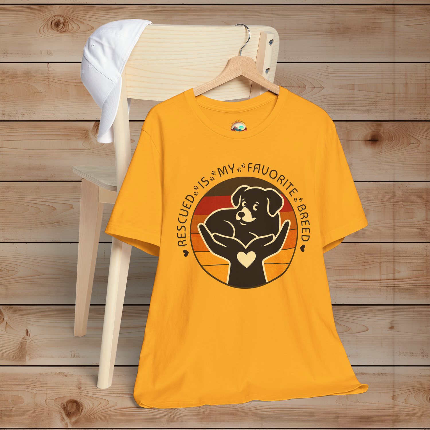 Rescued Is My Favorite Breed T-Shirt in Gold – Animal Lover Gift Supporting Pet Rescue