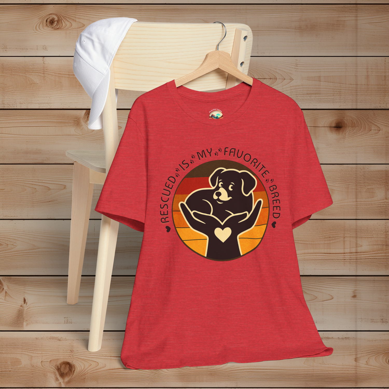 Rescued Is My Favorite Breed T-Shirt in Heather Red – Retro Dog Rescue Tee for Animal Lover