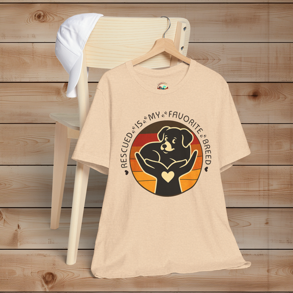 Rescued Is My Favorite Breed T-Shirt in Heather Sand Dune – Humane Society Support Tee
