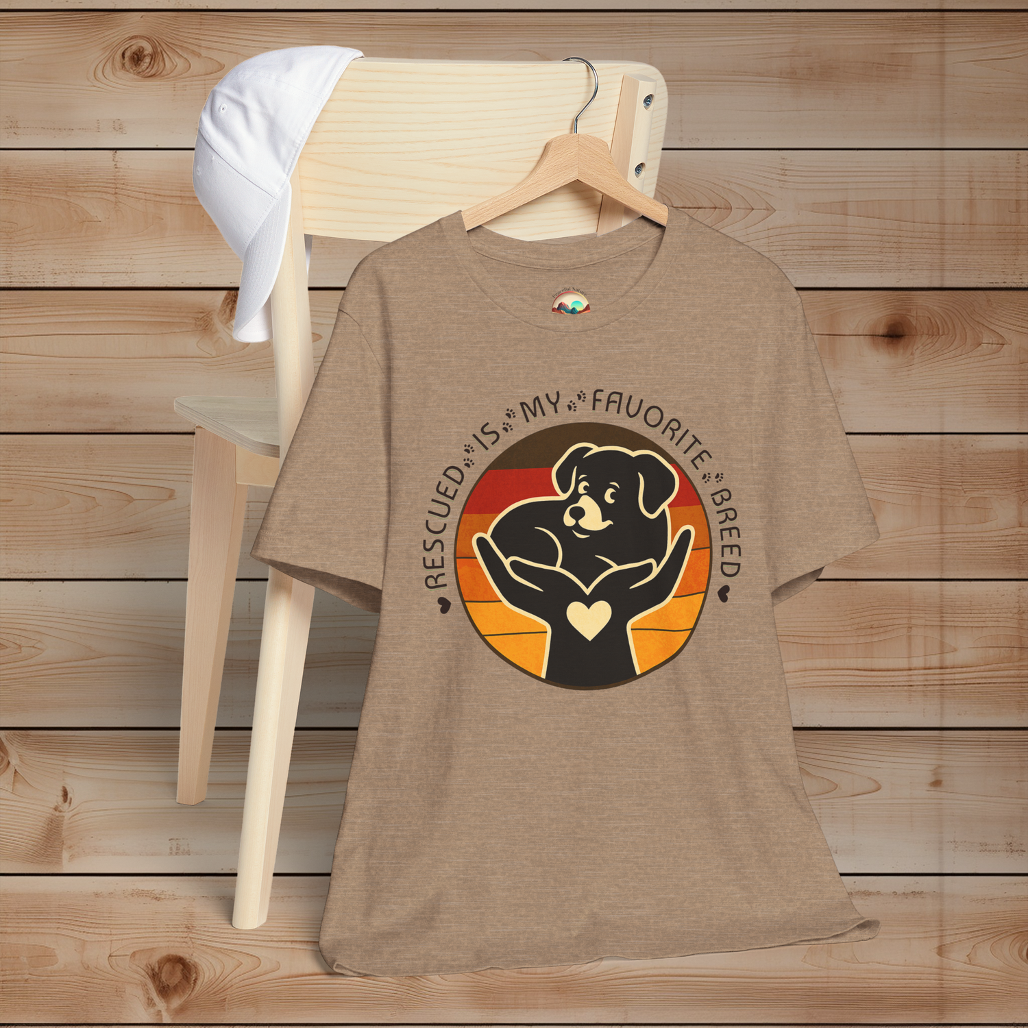 Rescued Is My Favorite Breed T-Shirt in Heather Tan – Ethically Made Bella Canvas Dog Rescue Shirt