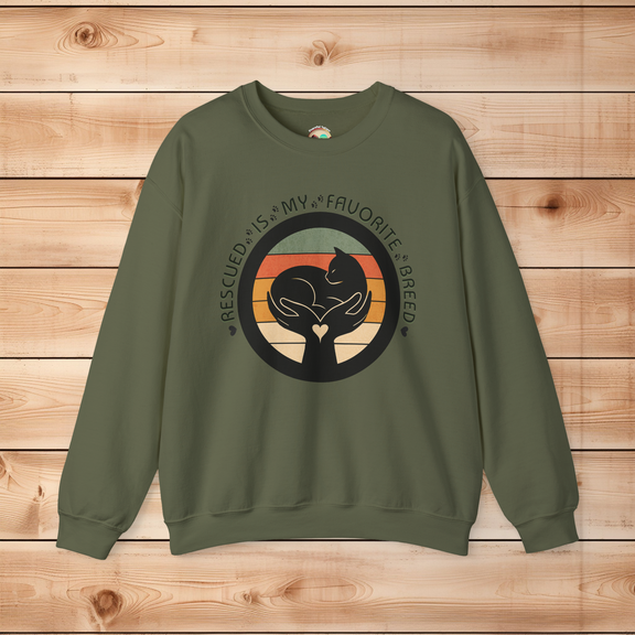 Gildan 18000 Rescued Is My Favorite Breed crewneck sweatshirt in military green