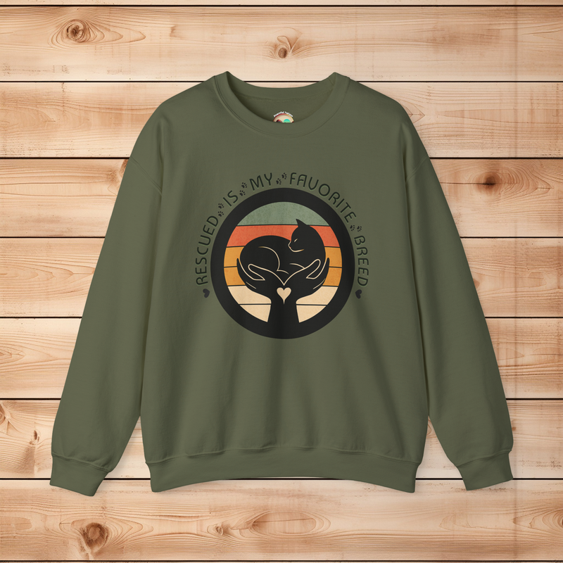 Gildan 18000 Rescued Is My Favorite Breed crewneck sweatshirt in military green