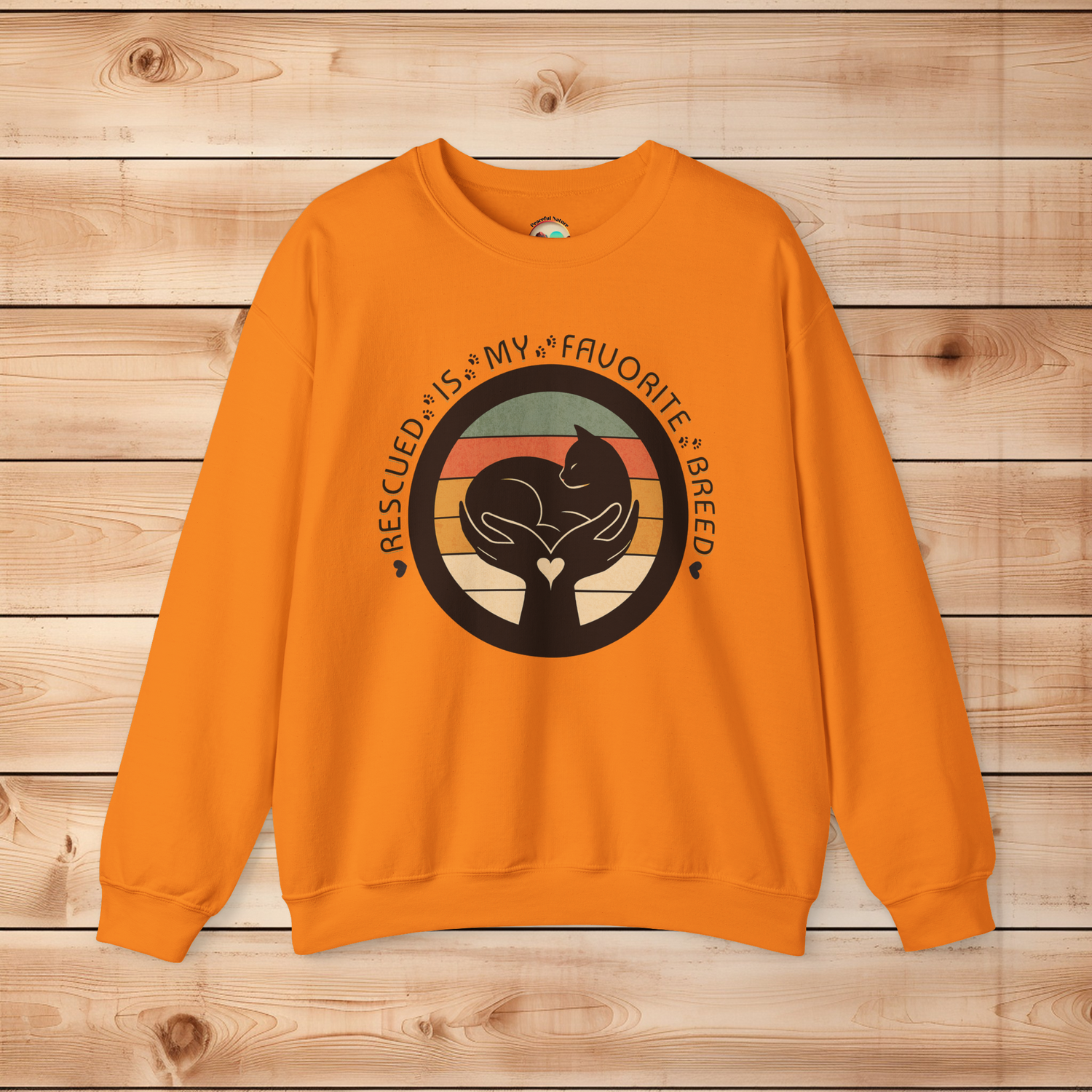 Gildan 18000 Rescued Is My Favorite Breed crewneck sweatshirt in safety orange