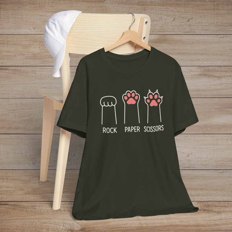 🐾 Rock Paper Scissors – The Ultimate Cat Paw Edition Tee Dark Olive