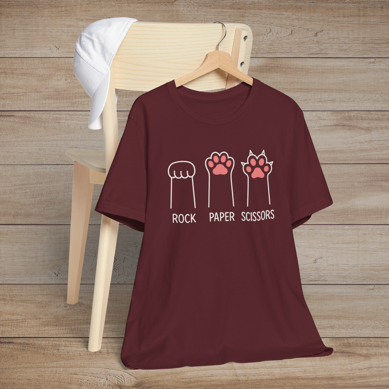 🐾 Rock Paper Scissors – The Ultimate Cat Paw Edition Tee Maroon