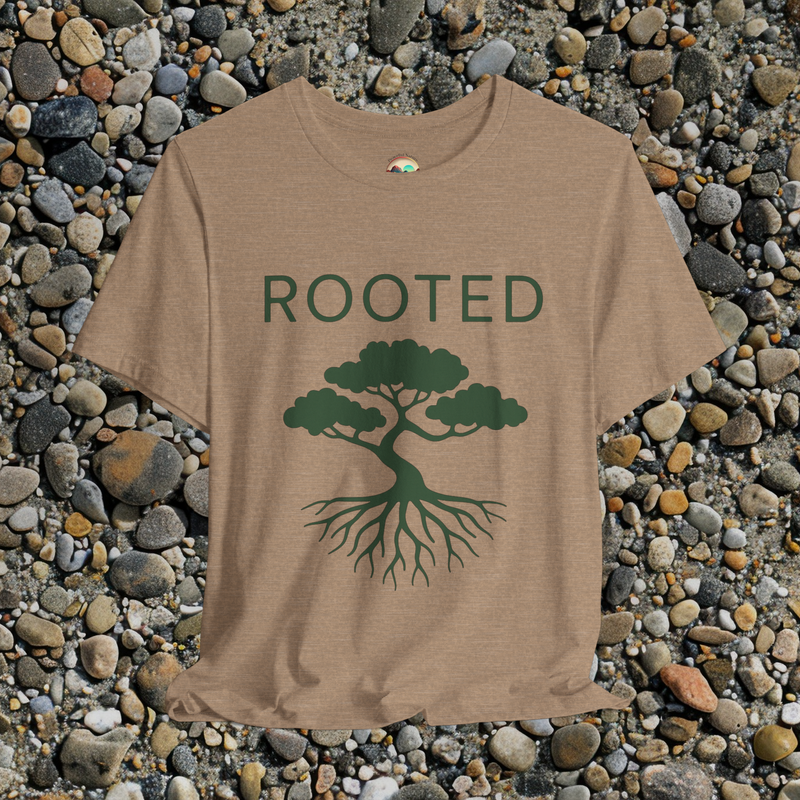 🌳 The Rooted Tree T-Shirt – Minimalist Tree & Roots Graphic Tee for Nature Lovers Heather Tan