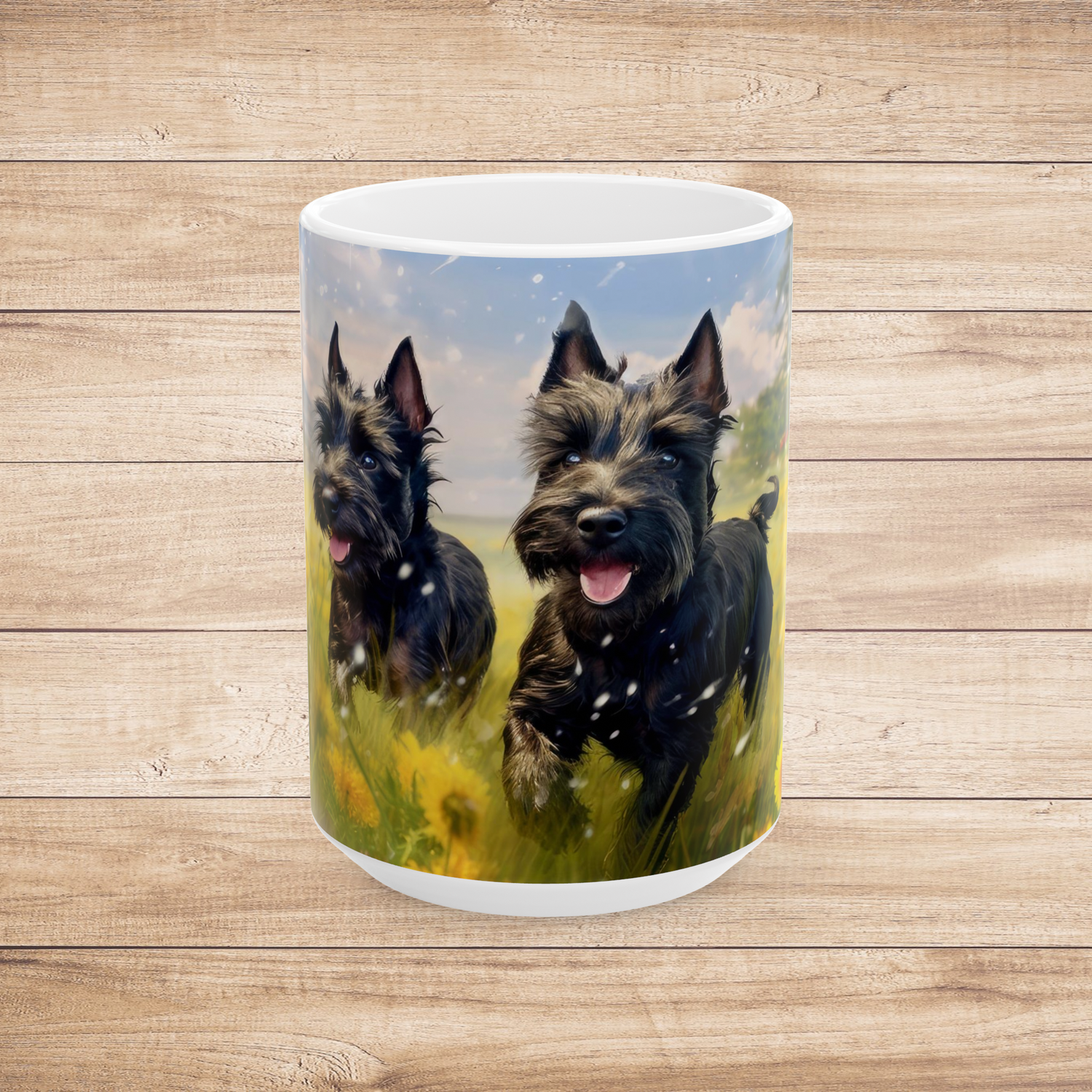 The Scottish Terrier White Coffee Mug – Cute Scottie Dog Playtime Cup 15oz