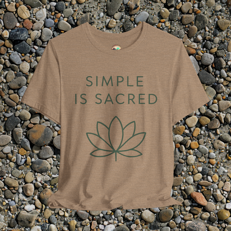 Simple Is Sacred Lotus Tee – Minimalist Earthy T-Shirt for Mindful Living Heather Tan