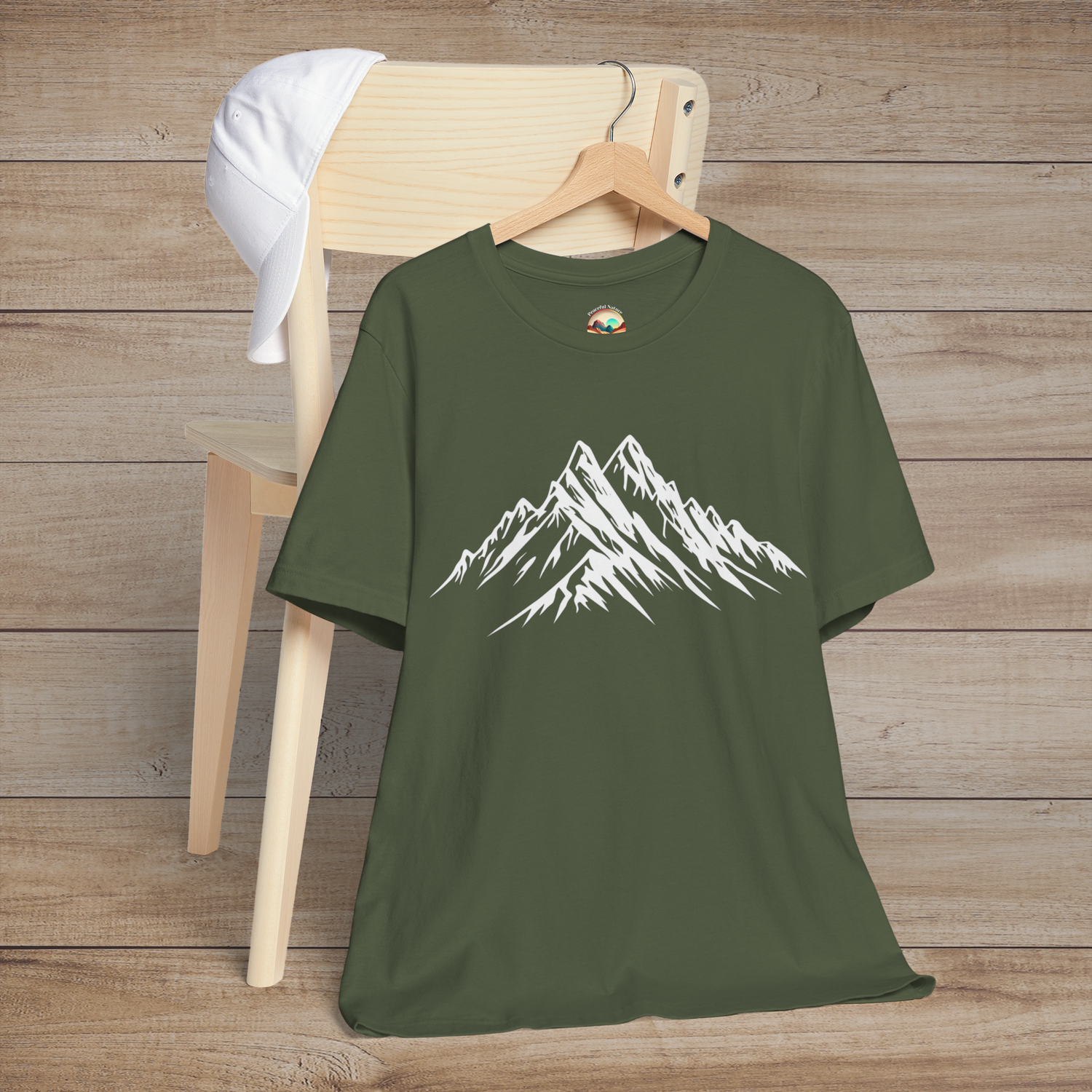 The Snowy Mountains T-Shirt - Minimalist Outdoor Adventure Tee Military Green
