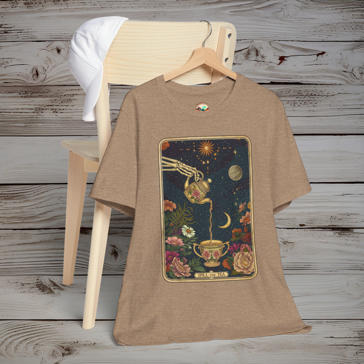 The “Spill the Tea” T-Shirt - Mystical & Celestial Gothic Tee Heather Tan