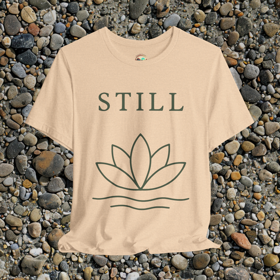🧘 STILL T-Shirt – Minimalist Lotus Flower | Innerverse & Soulful Apparel Heather Sand Dune