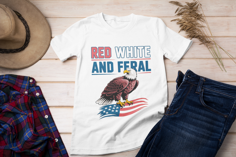 🦅 Red, White, and Feral – Premium Patriotic Eagle Graphic Tee