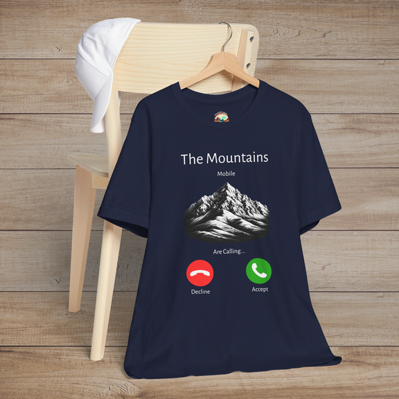The Mountains Are Calling T-Shirt – Adventure and Hiking Tee Navy