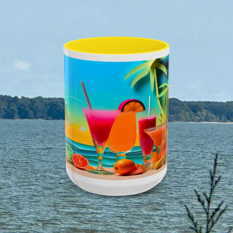 The Tropical Bliss Mug – Vibrant Beach-Themed Coffee Cup 15oz Yellow