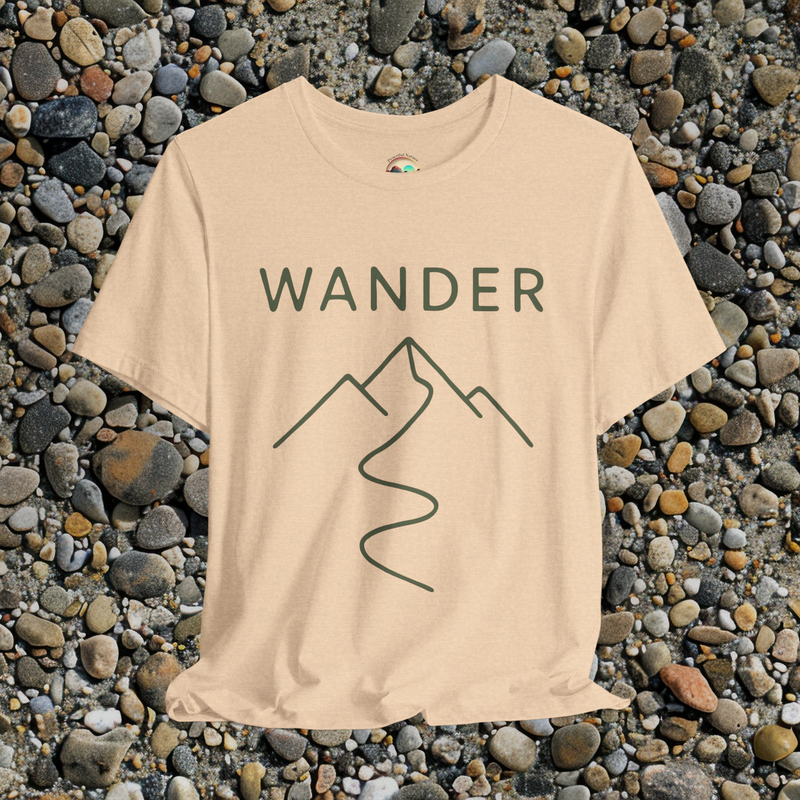 🥾 The Wanderer T-Shirt – Minimalist Mountain Trail Graphic Tee for Nature Lovers Heather Sand Dune