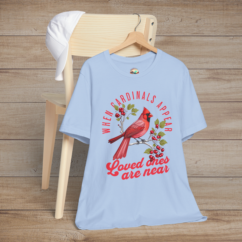 The “When Cardinals Appear" T-Shirt – Memorial & Spiritual Tee Baby Blue