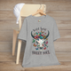 Heather gray Wild Spirit Sweet Soul T-Shirt with a buffalo skull and colorful butterflies boho hippie style