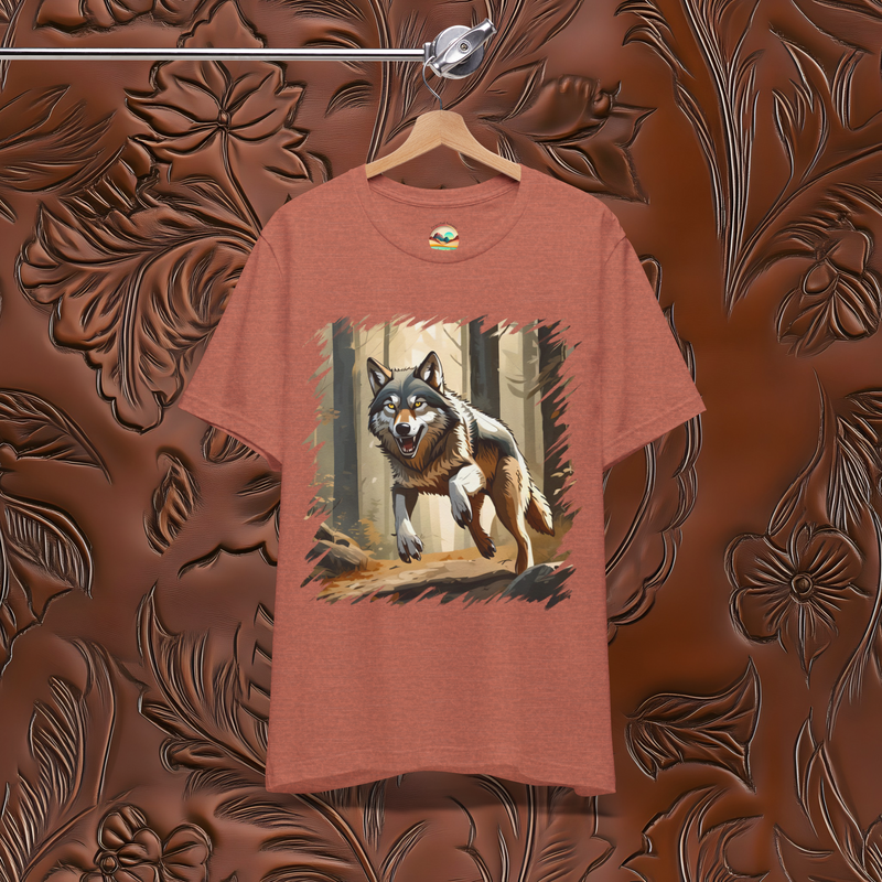 The Wild Wolf Hunt T-Shirt - Fierce & Untamed Wildlife Tee Heather Clay