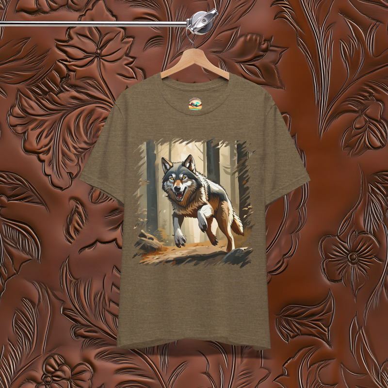 The Wild Wolf Hunt T-Shirt - Fierce & Untamed Wildlife Tee Heather Olive