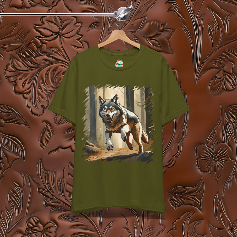 The Wild Wolf Hunt T-Shirt - Fierce & Untamed Wildlife Tee Olive