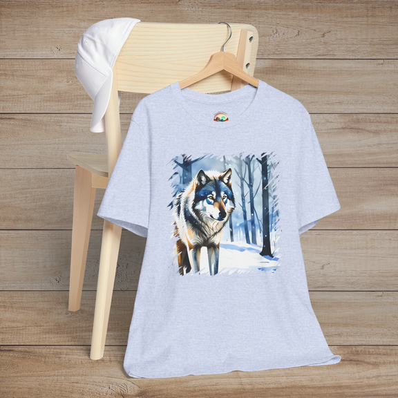 The Winter Wolf T-Shirt - A Symbol of Strength & Wilderness Heather Prism Blue