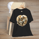 Black t-shirt featuring a realistic heart-framed design of two wolves touching heads in a warm, affectionate pose