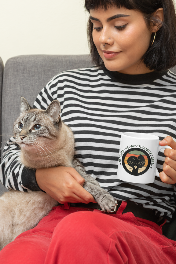 Rescued Is My Favorite Breed – Cat Rescue Ceramic Mug (11oz & 15oz)